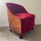 Fauteuil bergère Art Déco en loupe d’orme et velours