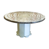 Round dining table in white lacquered wood, Italy, 1970s, decorated eggshell top