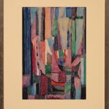 Gouache abstraite sur papier signée - des années 60/70