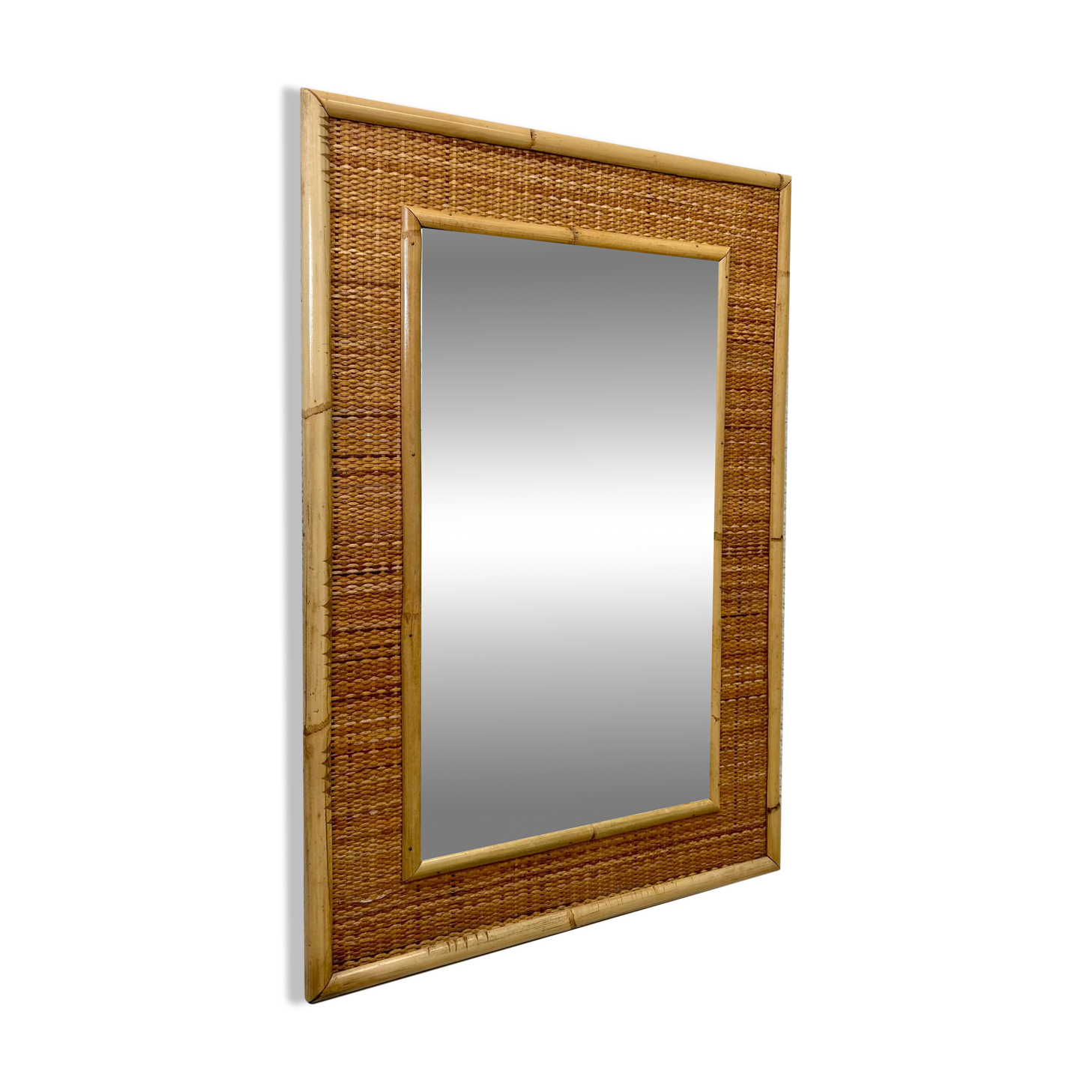 Miroir en bambou et osier, attribué à Dal Vera, Italie, années 1970