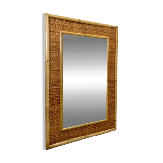 Bamboo and wicker wall mirror, attributed to Dal Vera, Italy, 1970s.