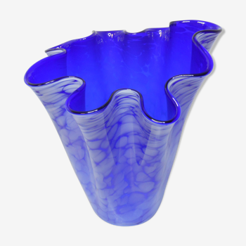 Large blue handkerchief vase Murano Venini glass 1960