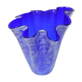 Large blue handkerchief vase Murano Venini glass 1960