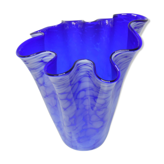 Large blue handkerchief vase Murano Venini glass 1960