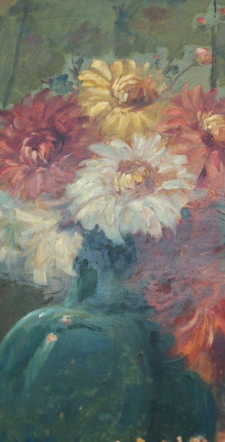 Still life with dahlias oil on panel