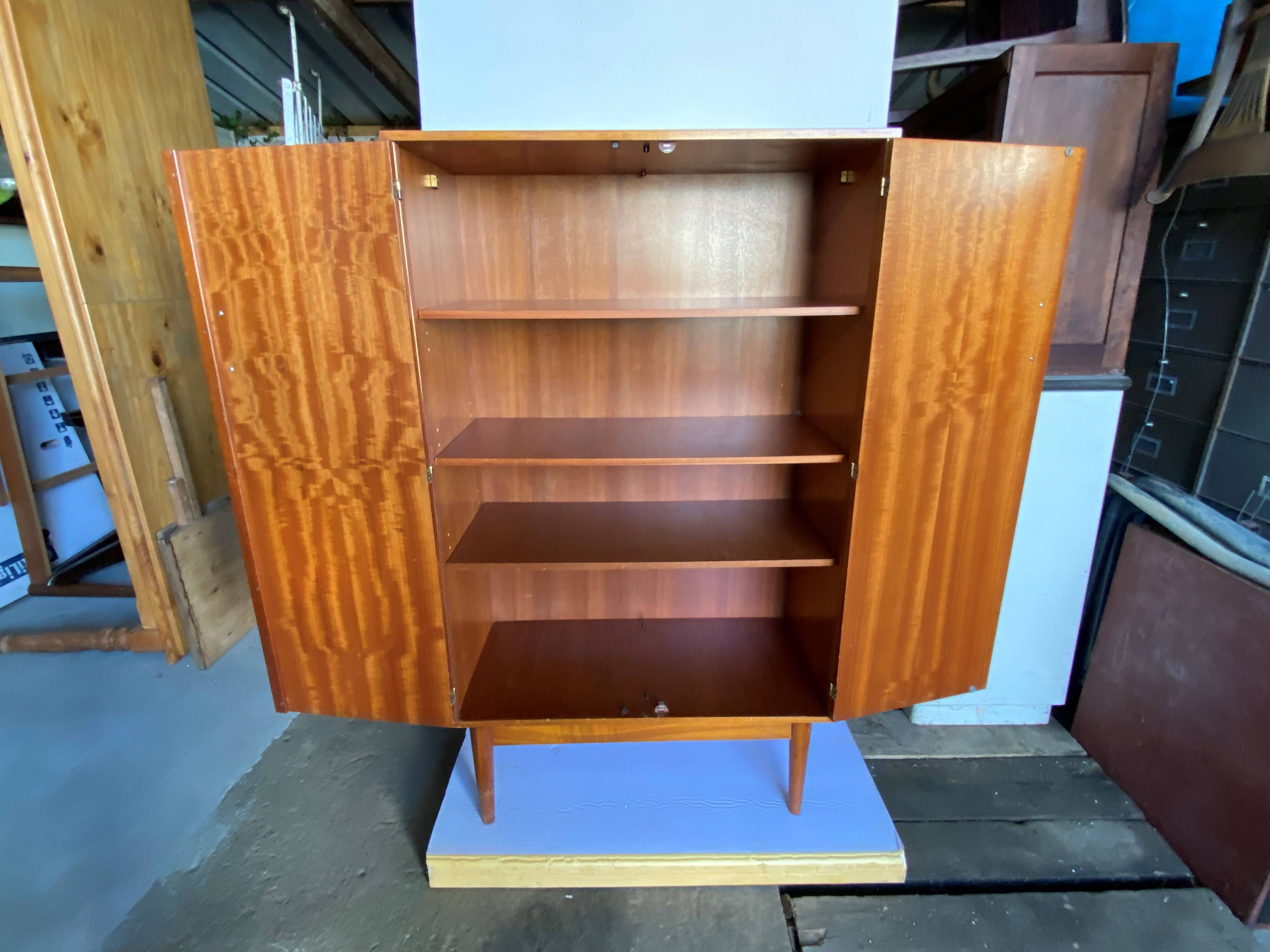 High cabinet with 2 doors in teak and vintage veneer from the 60s