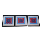 Trio Vintage Optical Art Tableaux - Victor Vasarely - Frames 40x40cm