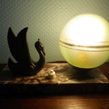 Table lamp, art deco, opaline, marble, bronze patinated metal, 30s/40s