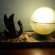 Lampe à poser, art déco, opaline, marbre, métal patiné bronze, années 30/40
