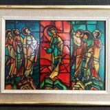 Frame reproduction fake stained glass window of the ascension of Le Mans cathedral 1960s