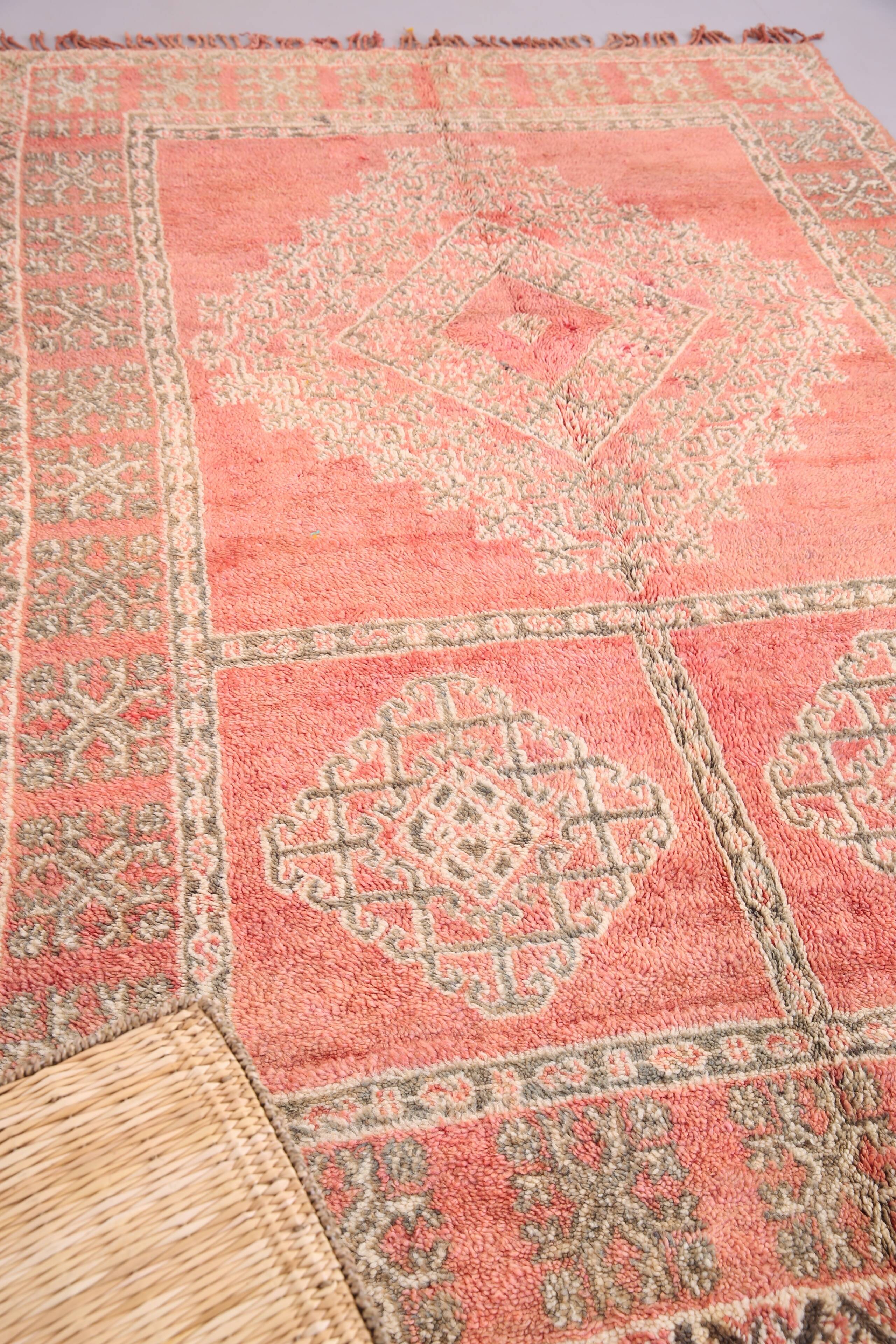 Pink Vintage Moroccan Rug 186 cm x 279 cm - Handmade Wool Rug - Berber Rug