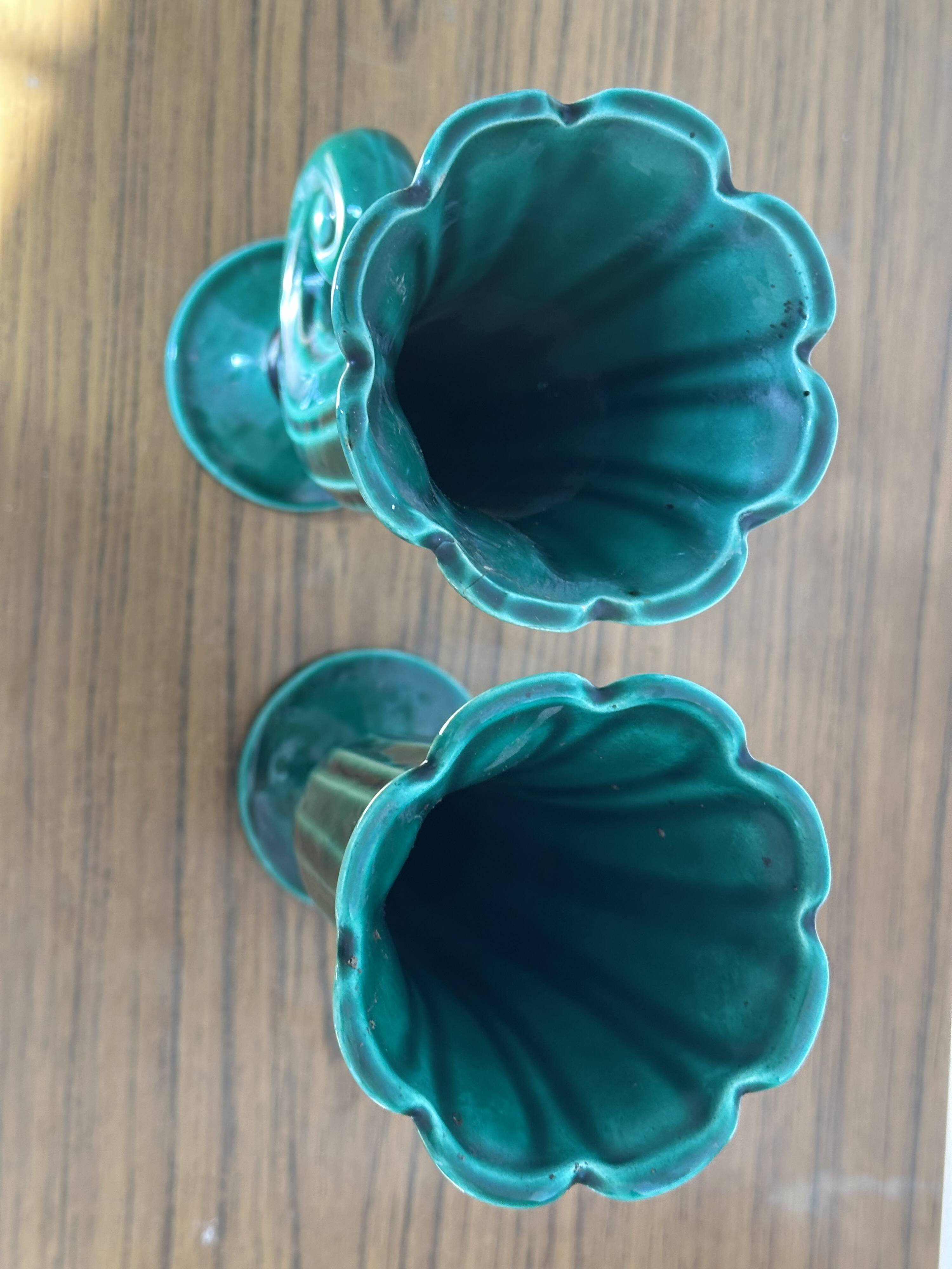 Pair of Art Deco vases circa 1920 - green glazed ceramic