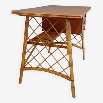 Ancien bureau rotin vintage Lois Sognot