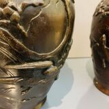 2 grand vases Japonais en bronze Dai Nihon Yoshida zō Japon Meiji 19ème siècle