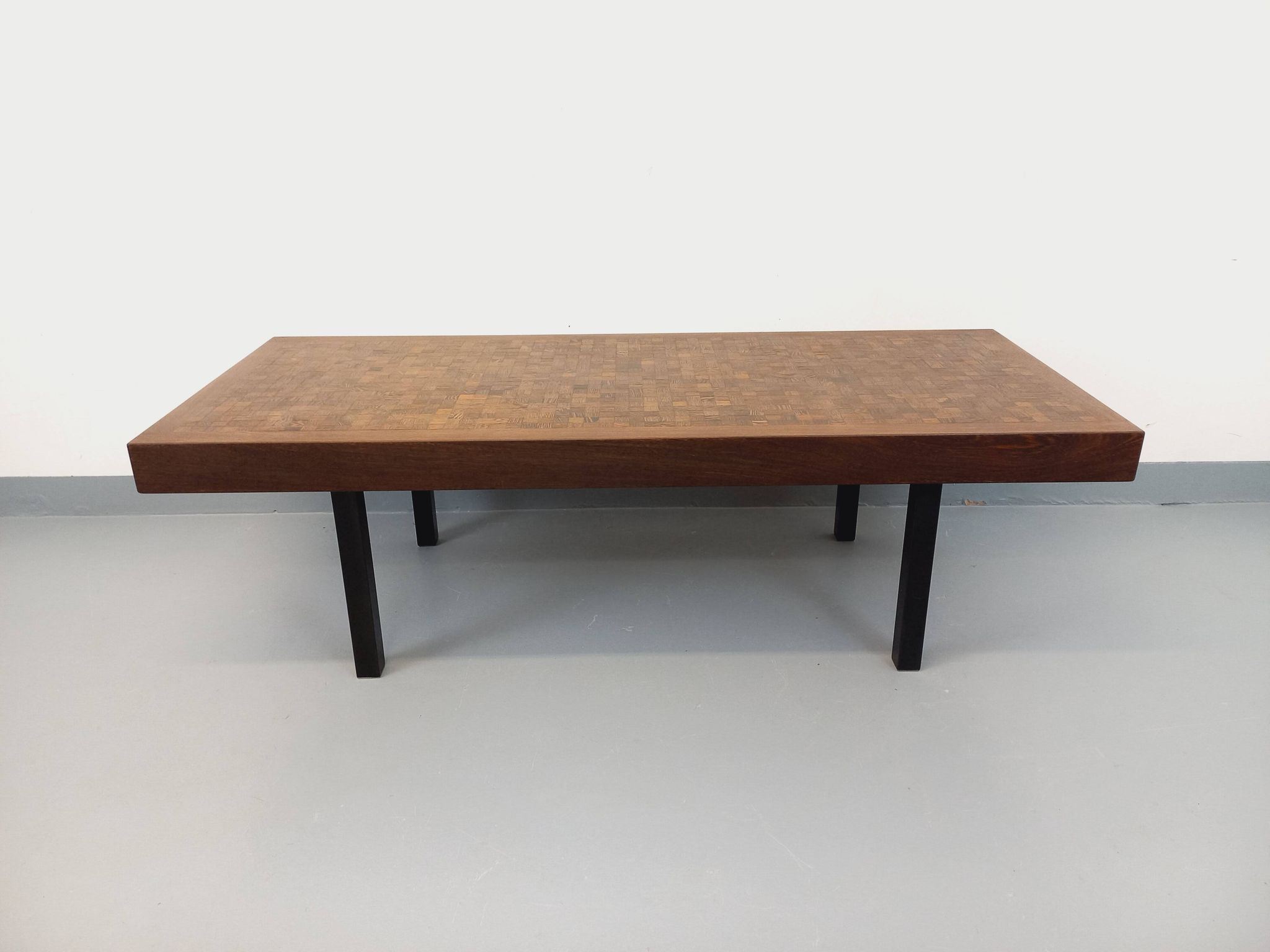 Vintage rectangular coffee table by Dieter Wackerlin in wood mosaic.