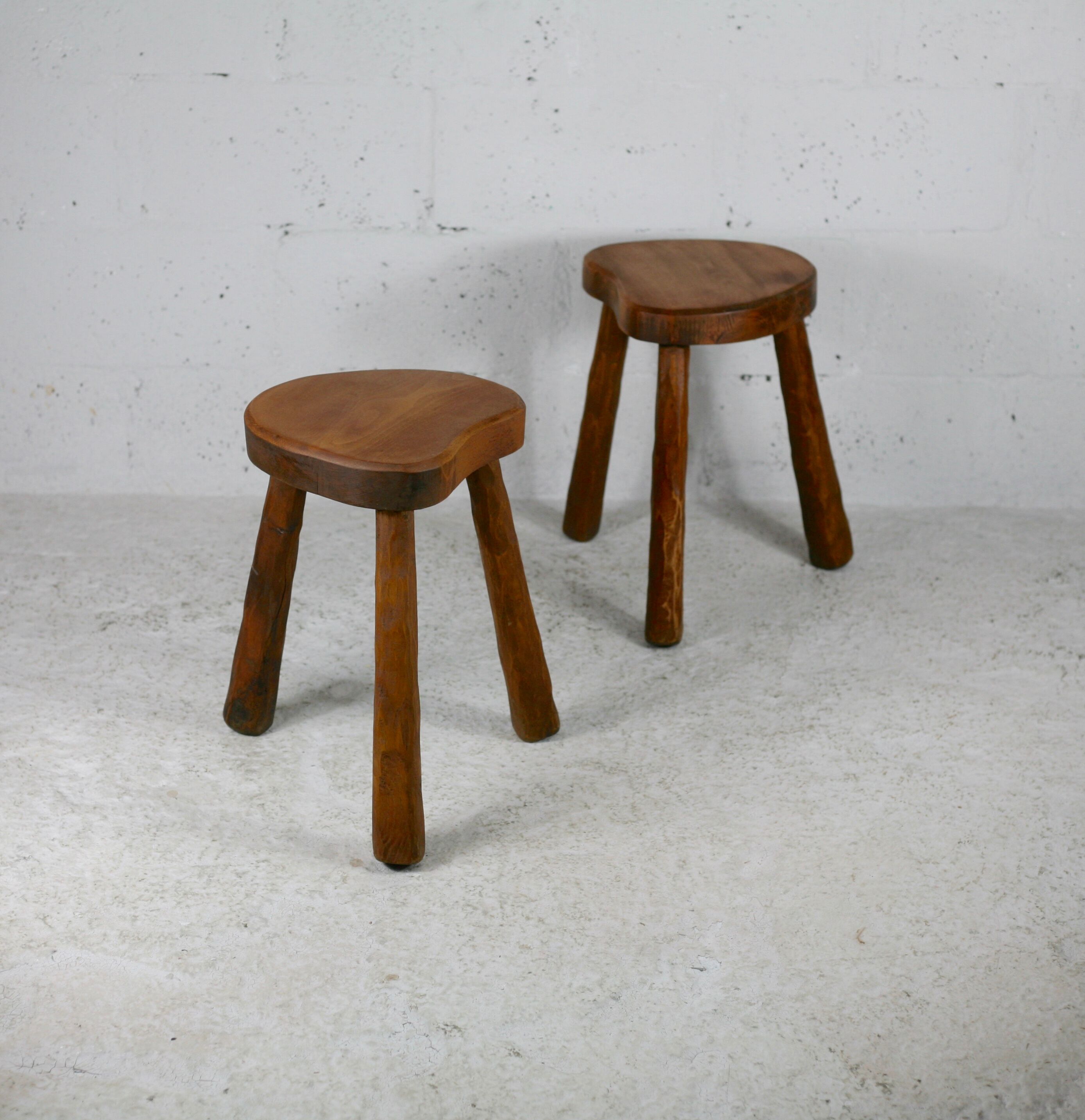 Pair of brutalist stools, France, circa 1960