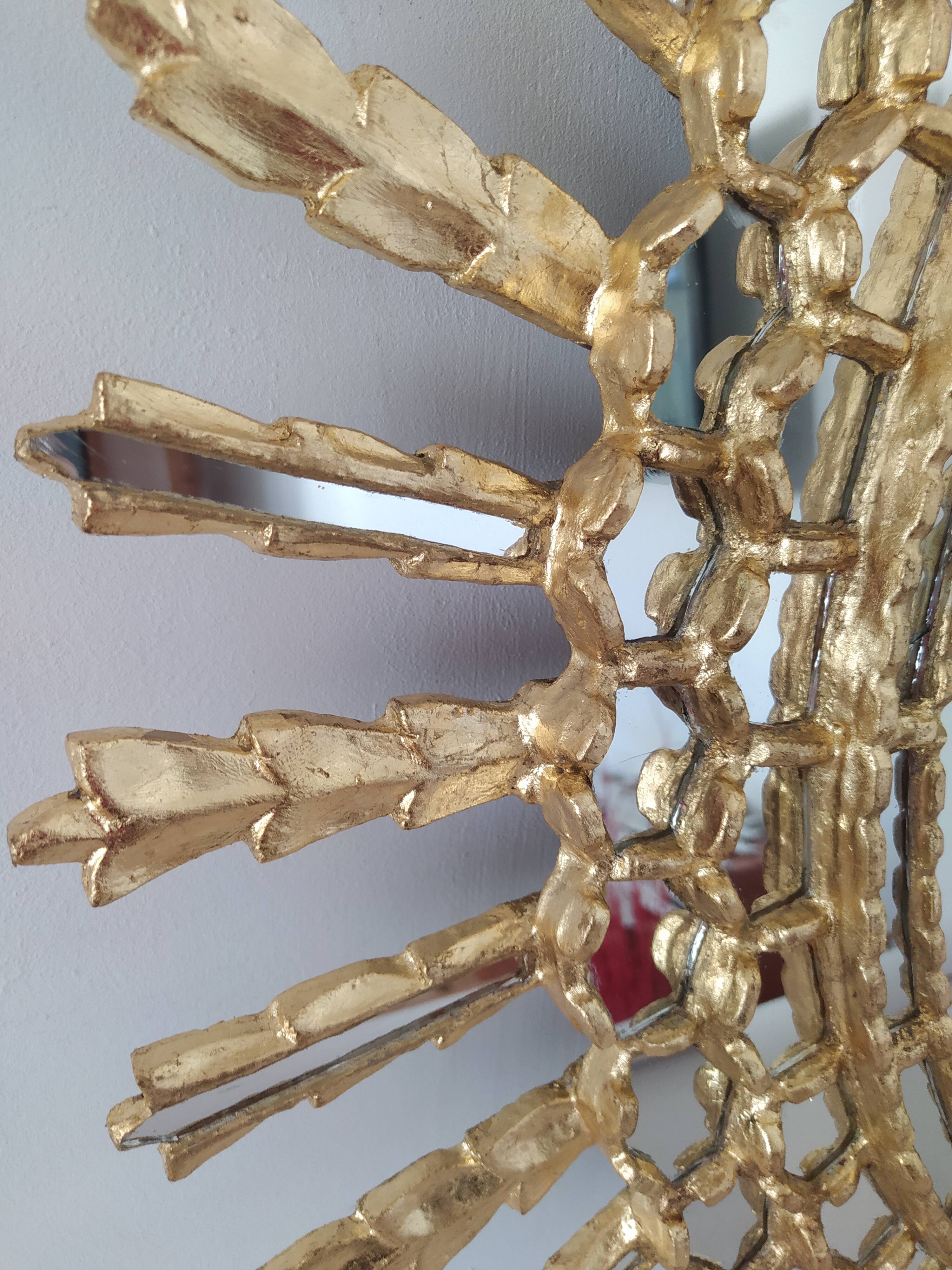 Golden wooden sun mirror 65x75cm