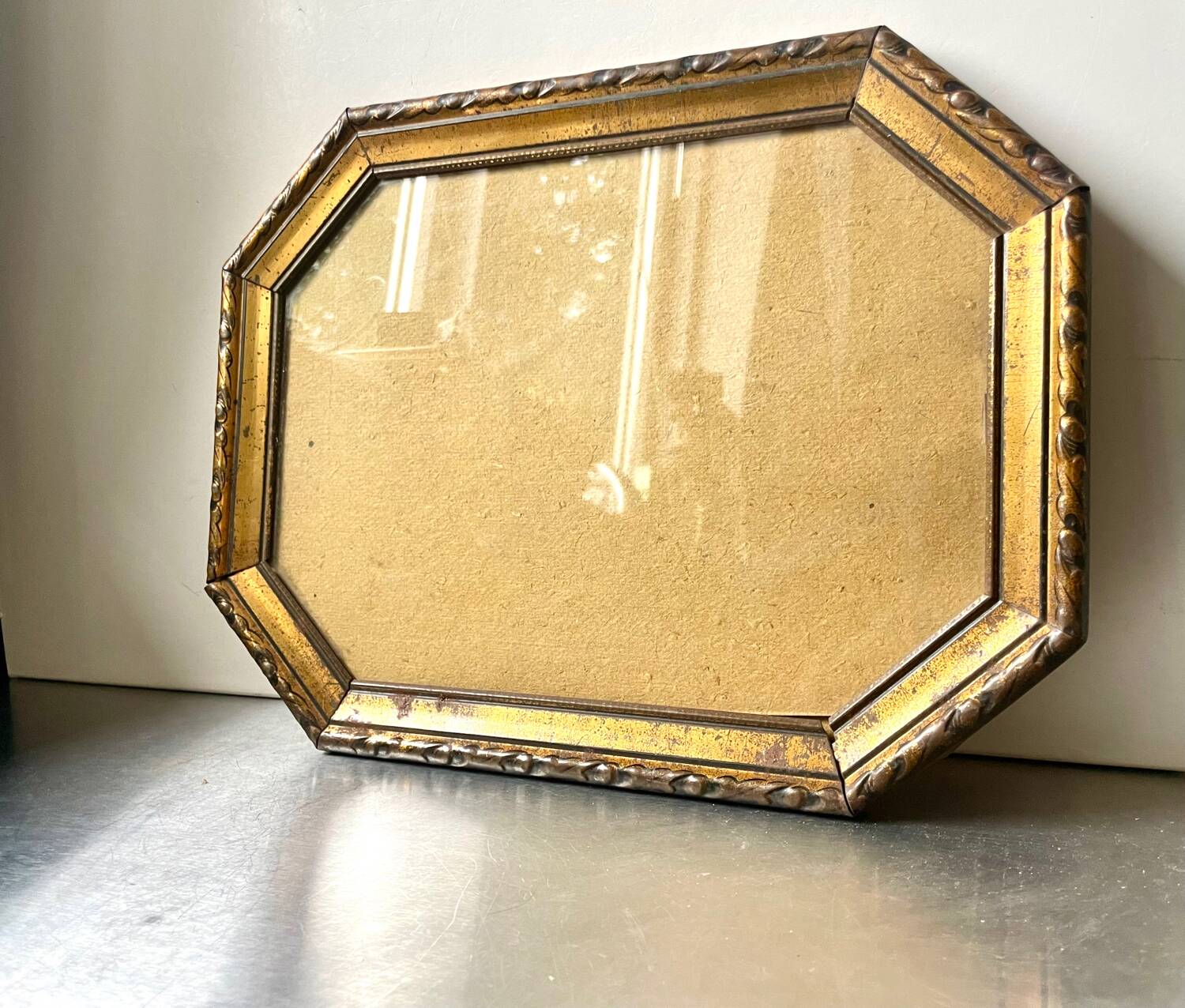 Antique Octagonal brass metal frame 30 cm  x 23 cm