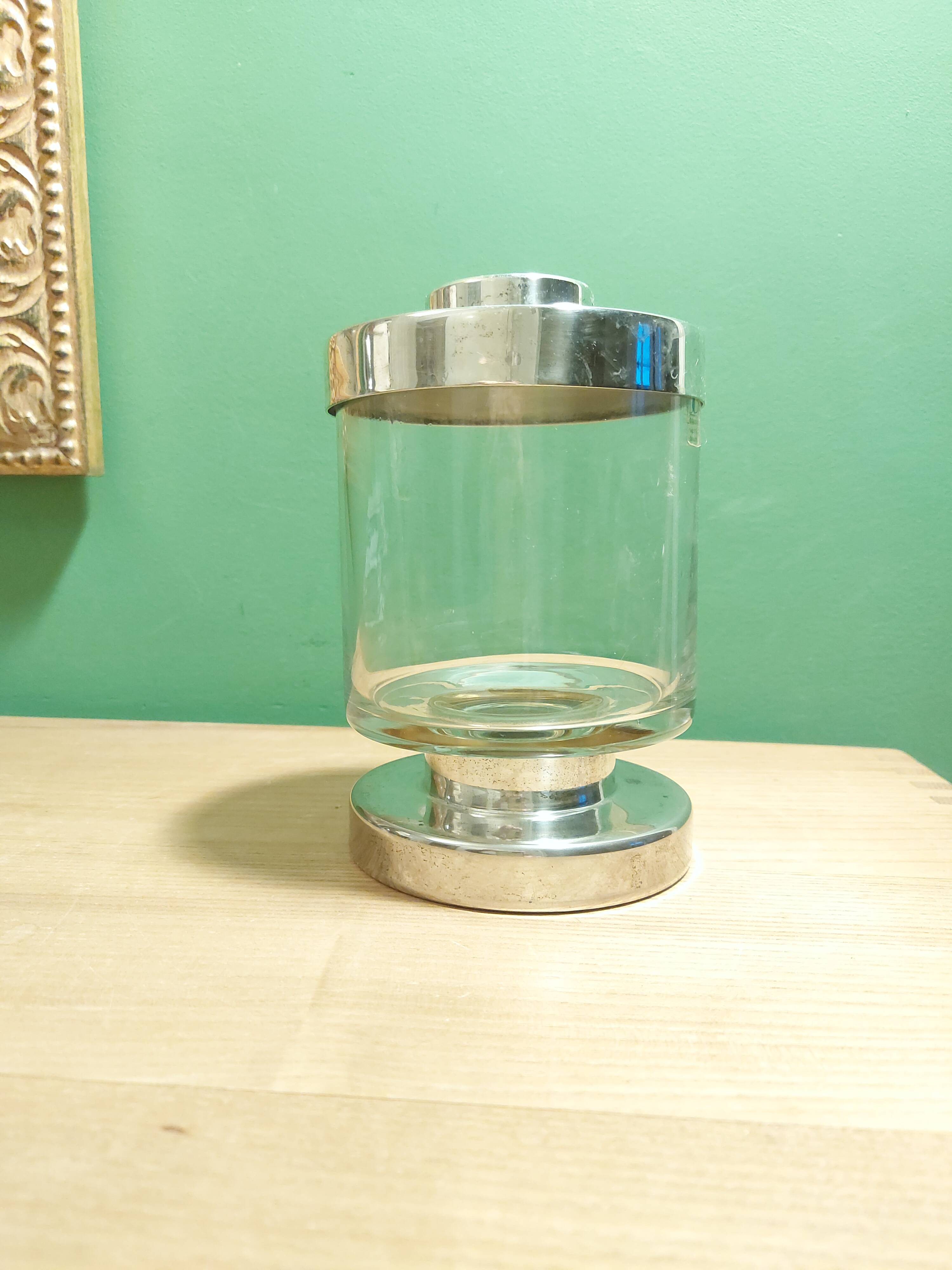 Pot bocal en verre et métla argenté Boussu
