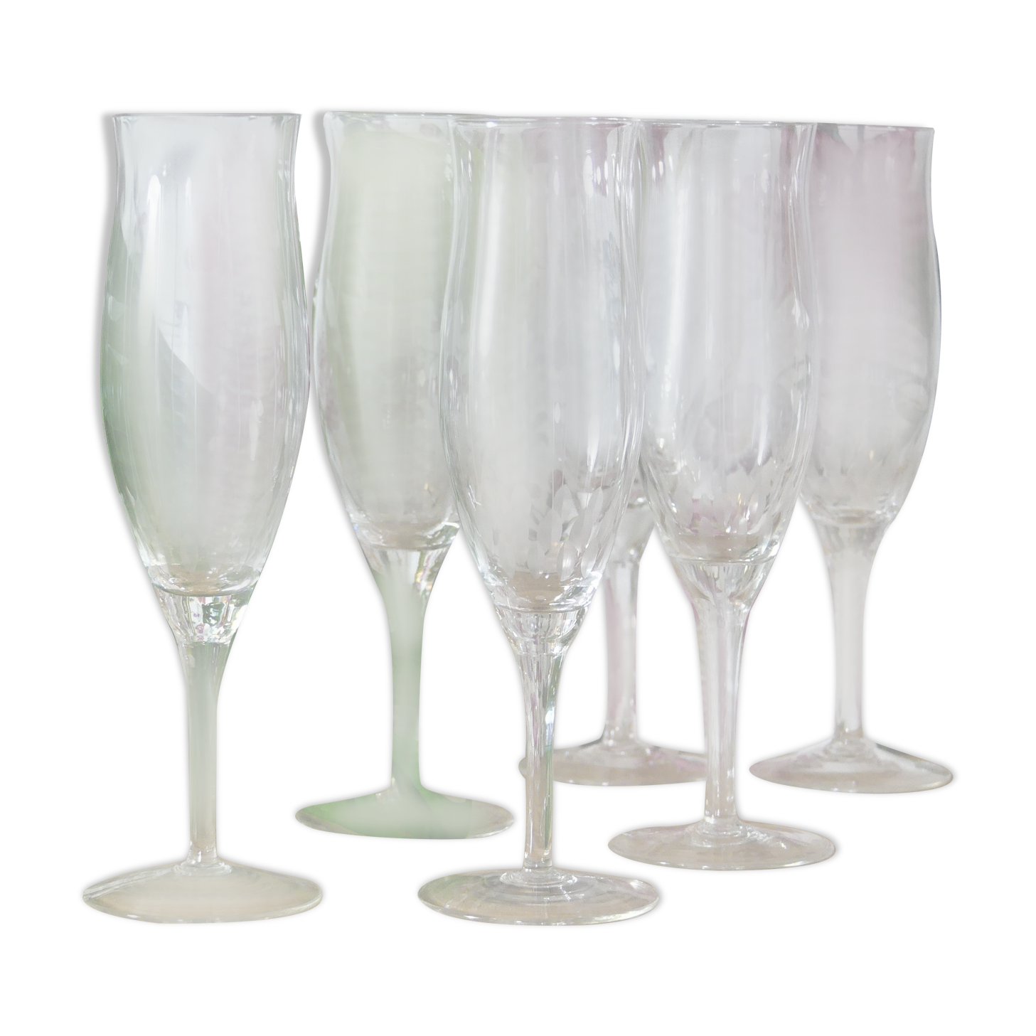 Six 40s champagne flutes - Antique crystal glasses