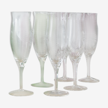 Six 40s champagne flutes - Antique crystal glasses