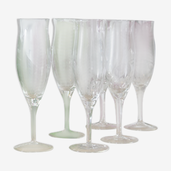 Six flûtes à champagne années 40 verres anciens en cristal