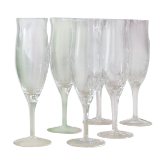 Six flûtes à champagne années 40 verres anciens en cristal