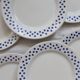 6 Vintage Oxford Earthenware Dessert Plates - Blue Polka Dot Pattern