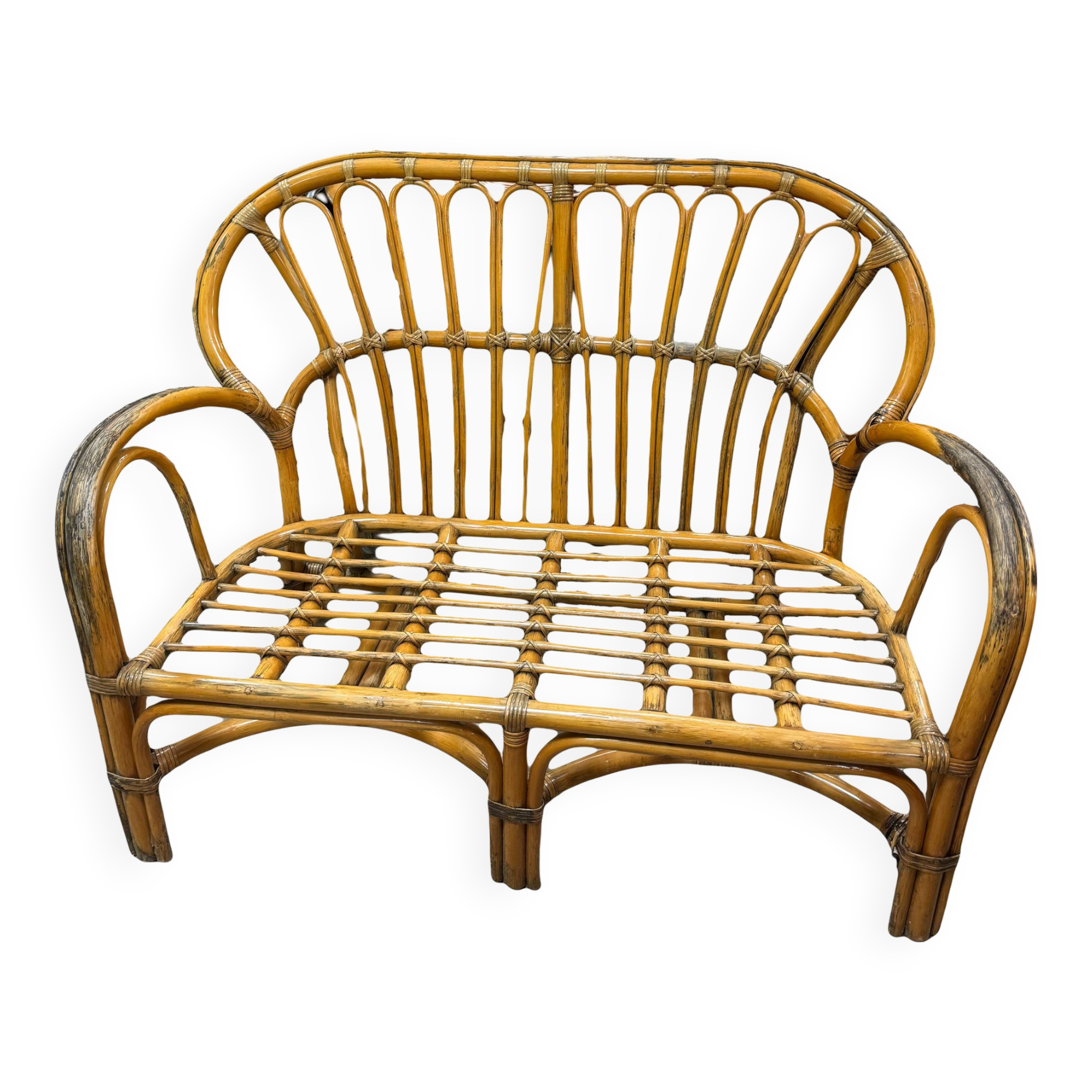 Vintage rattan bench 70