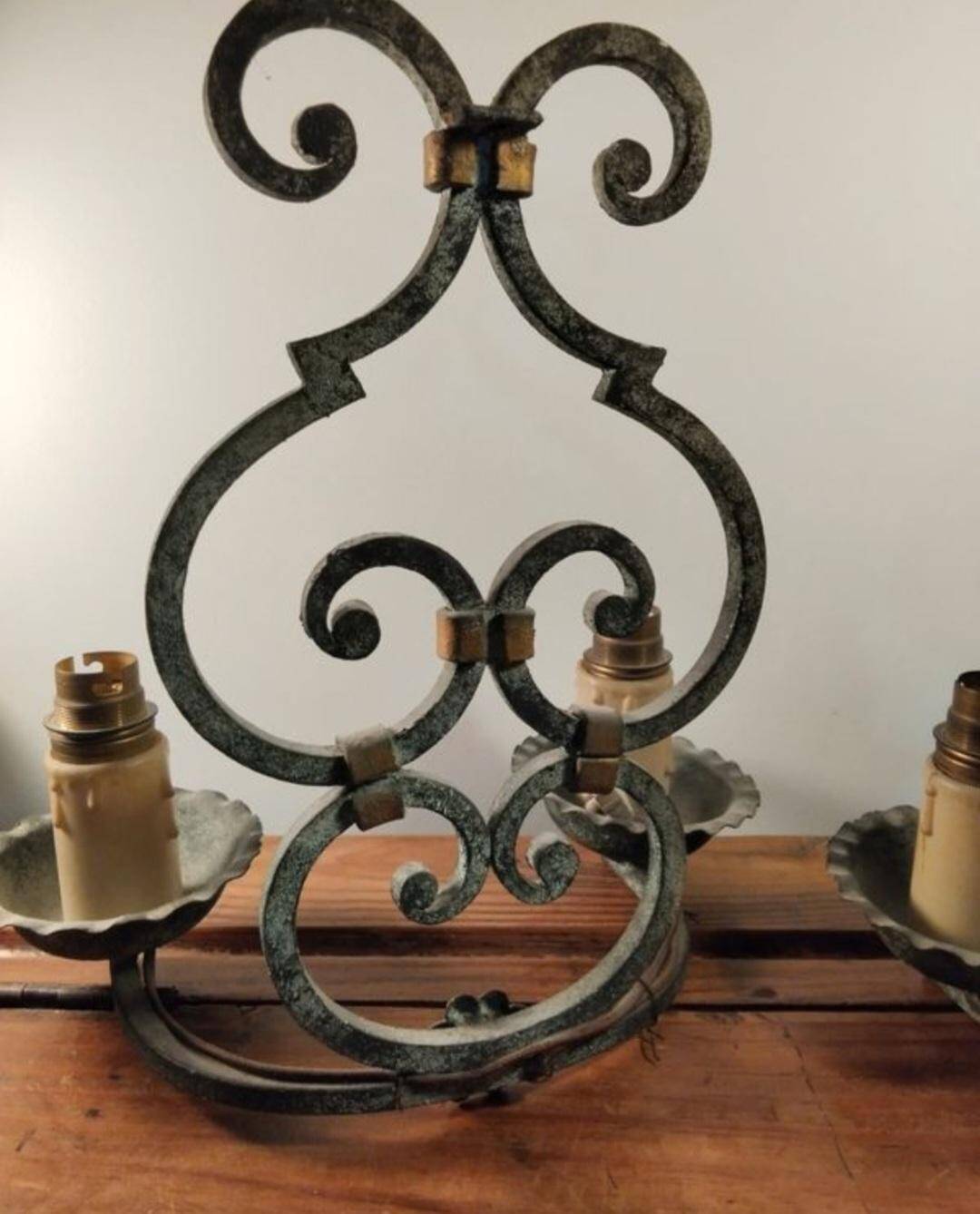 Pair of antique wrought iron wall lights gilbert poillerat baroque 1940