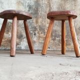 Two stools "brutalize" in solid oak