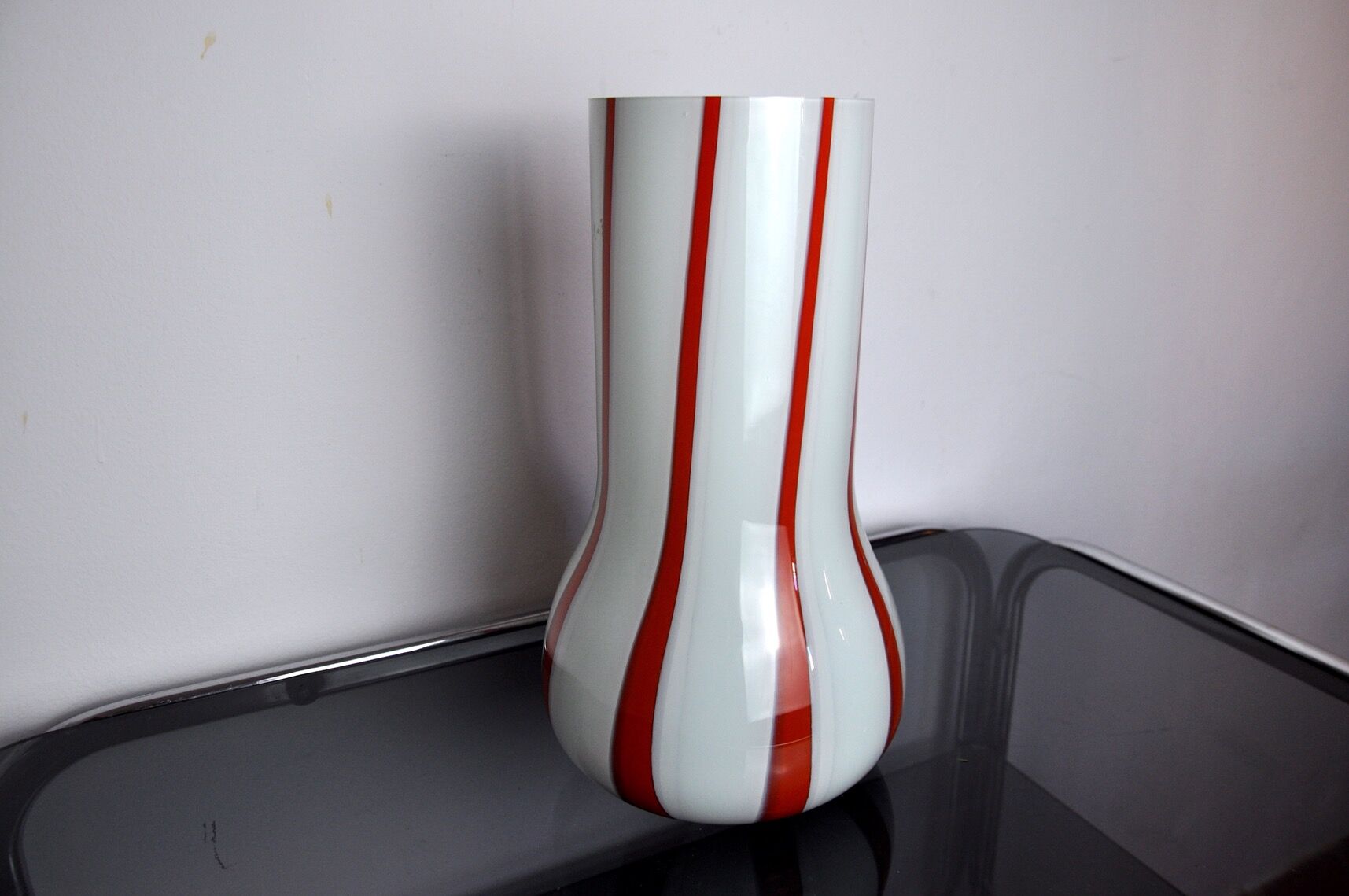 Lollipop vase, Red and white, Murano glass, Italy, 1960
