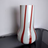 Lollipop vase, Red and white, Murano glass, Italy, 1960