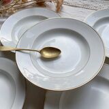 5 deep plates in white and gold Limoges porcelain