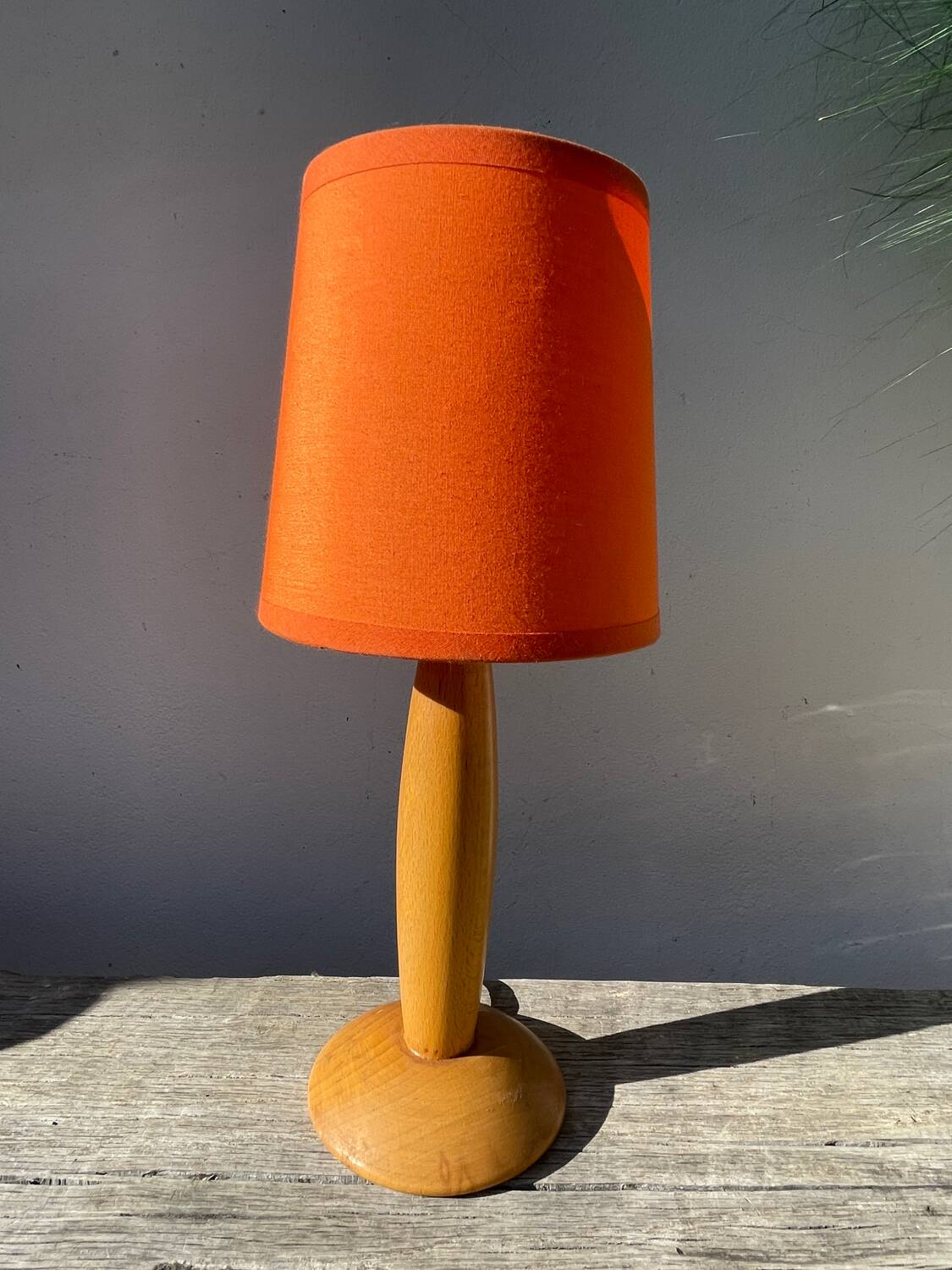 1980s orange turned wooden lamp