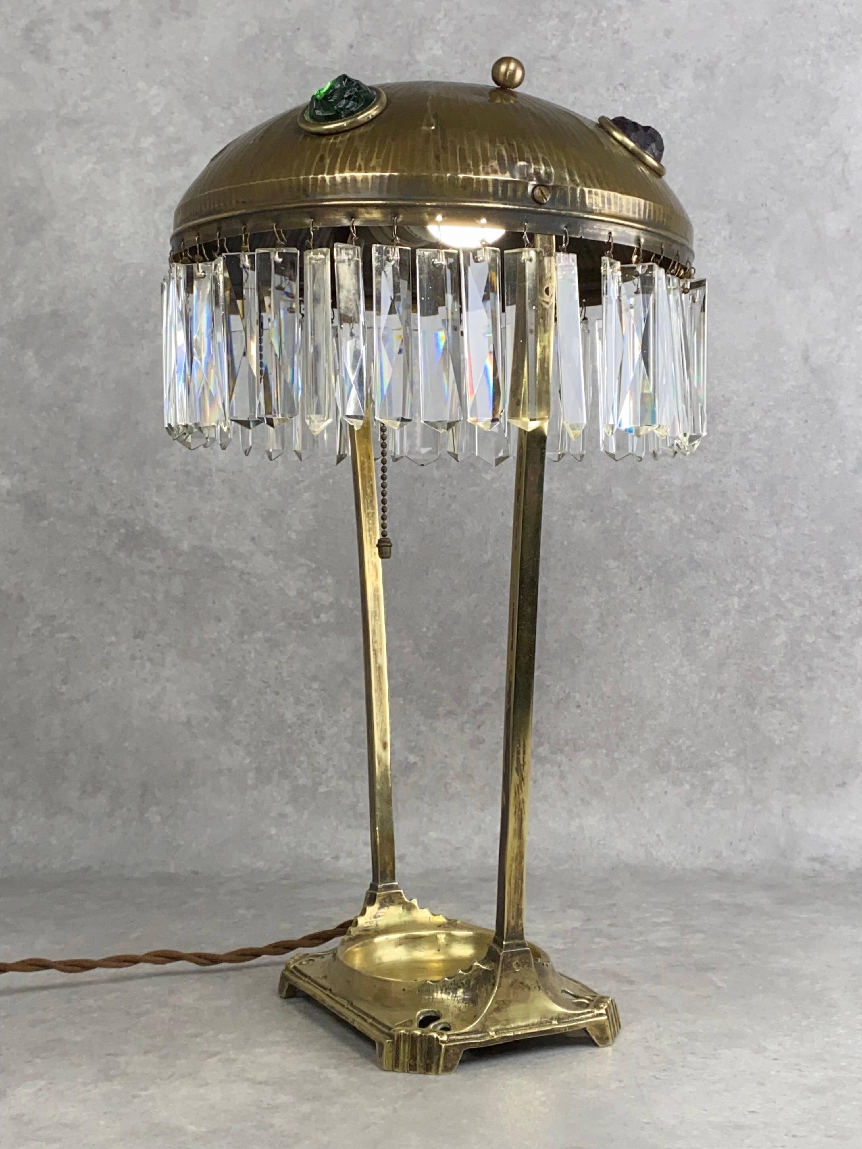Large Jugendstil desk lamp with crystals