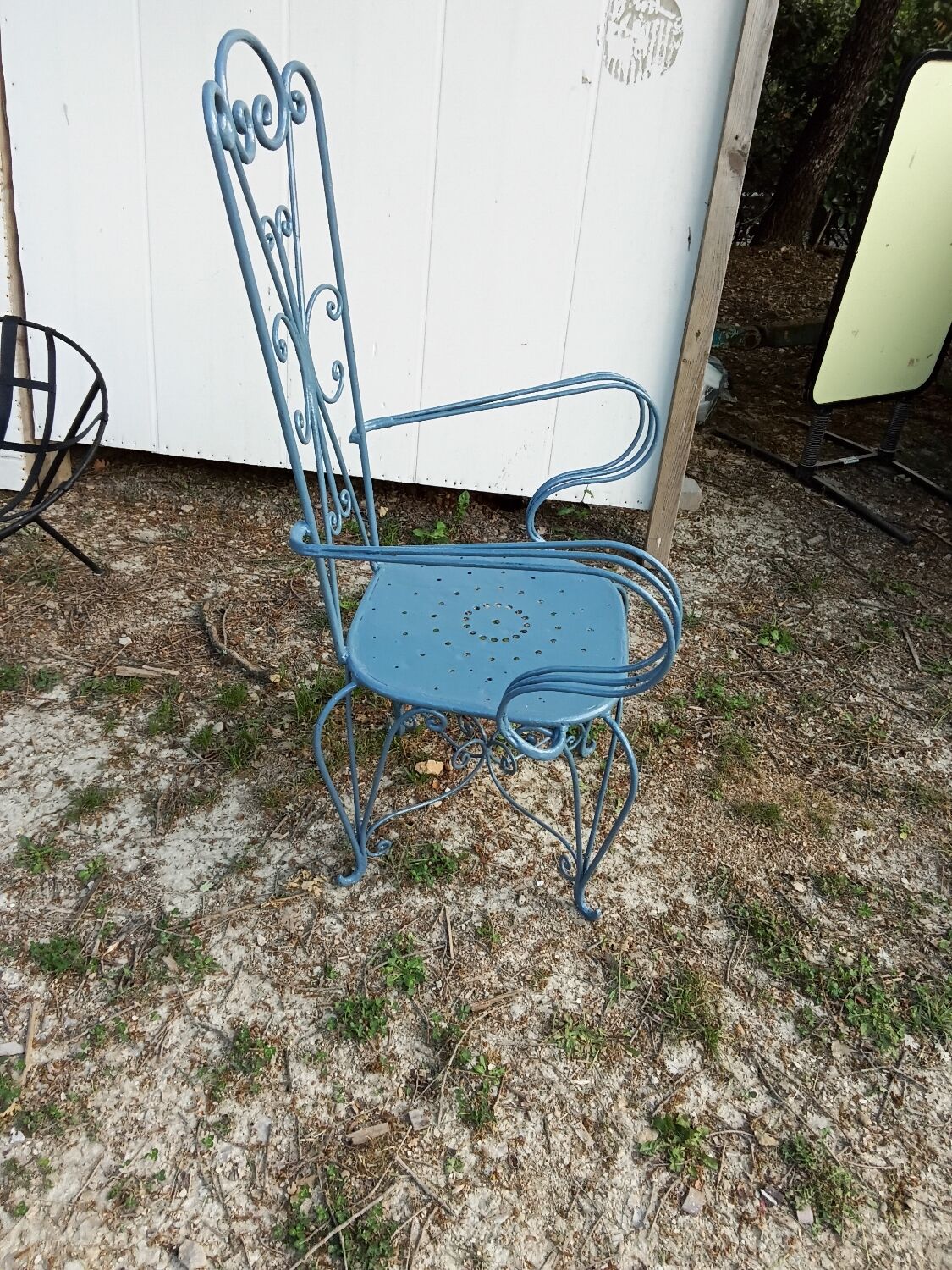 Large blue wrought iron garden furniture