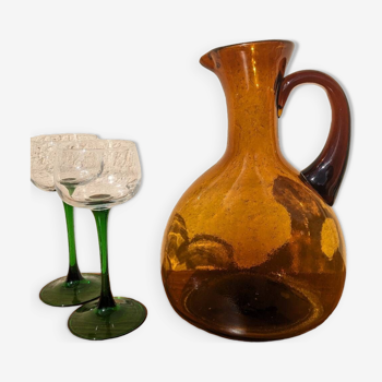 Large vintage amber glass carafe