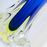 Vase en verre Murano XXL Fratelli Toso en bleu avec une couche extérieure transparente, art décoratif italien des années 1960.