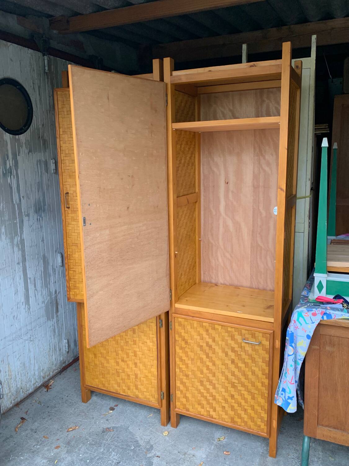 Bamboo cabinet woven and modular pine vintage 1960