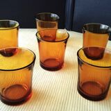 6 vintage Duralex table glasses in amber colour