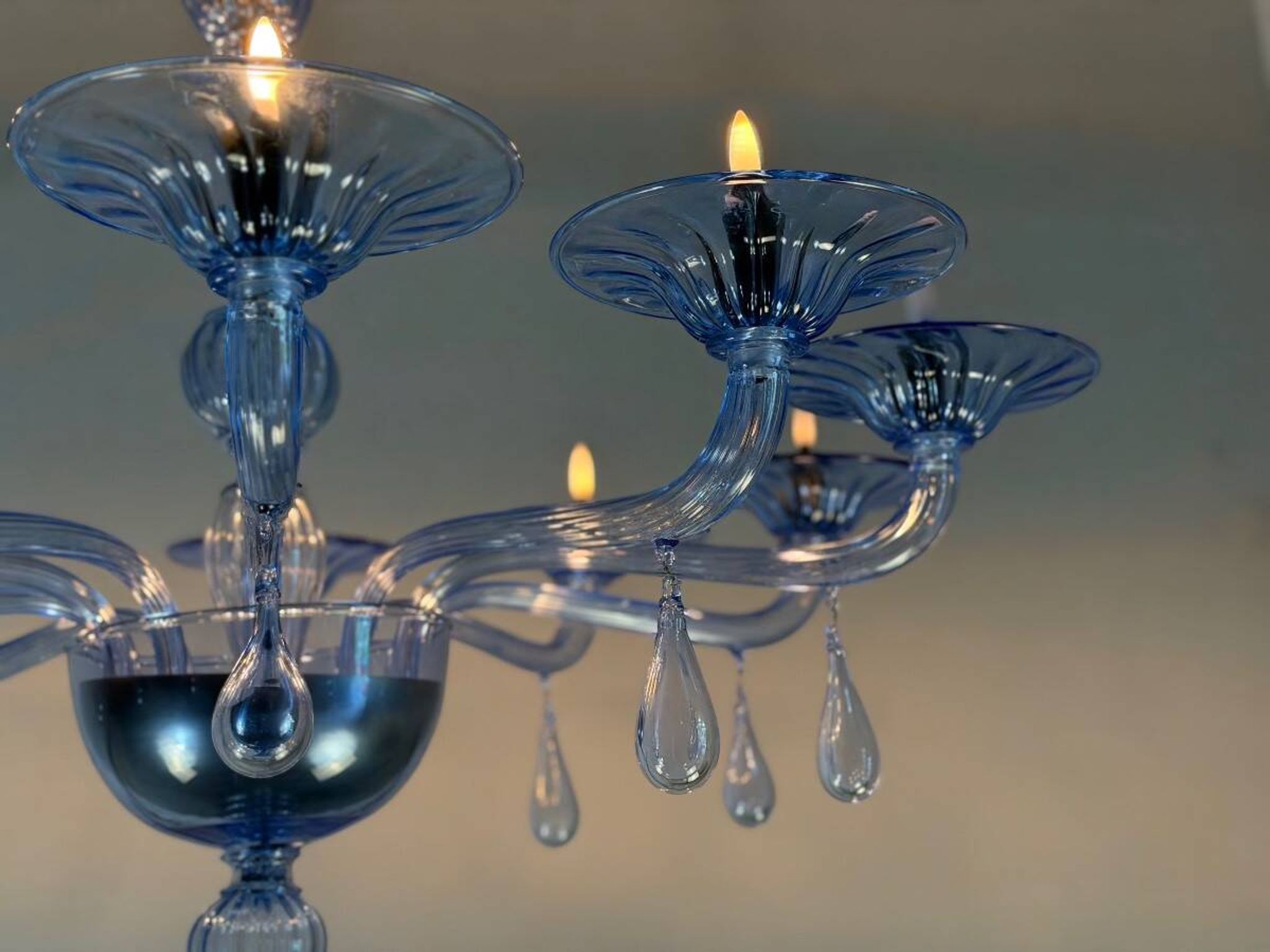 Lustre vénitien en verre de Murano bleu, vers 1980