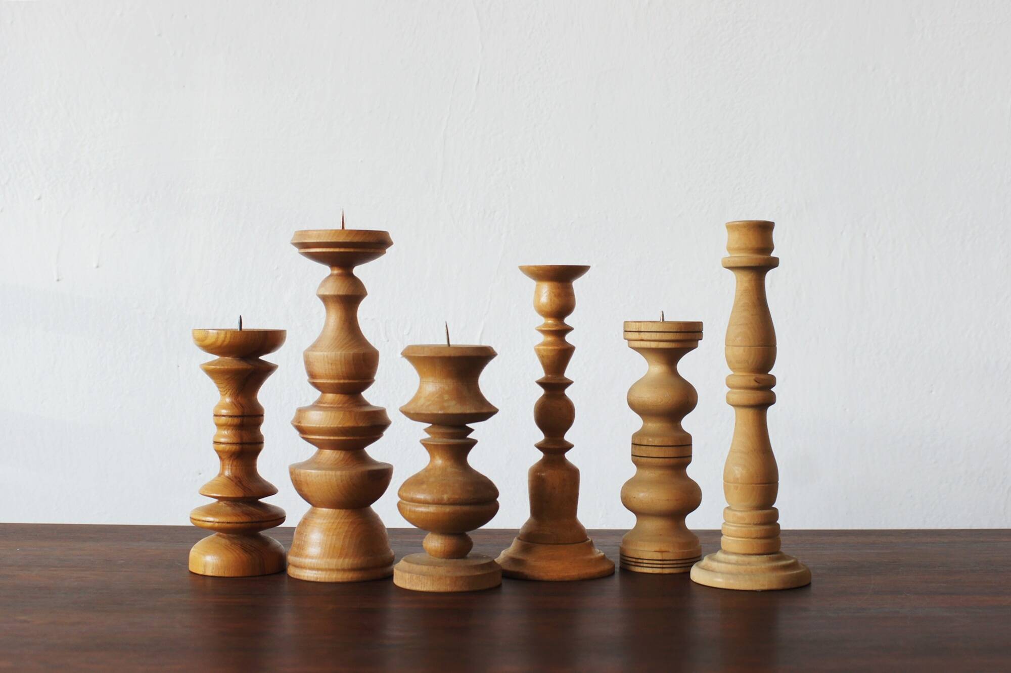 Scandinavian Wooden Candleholders, Set of 6
