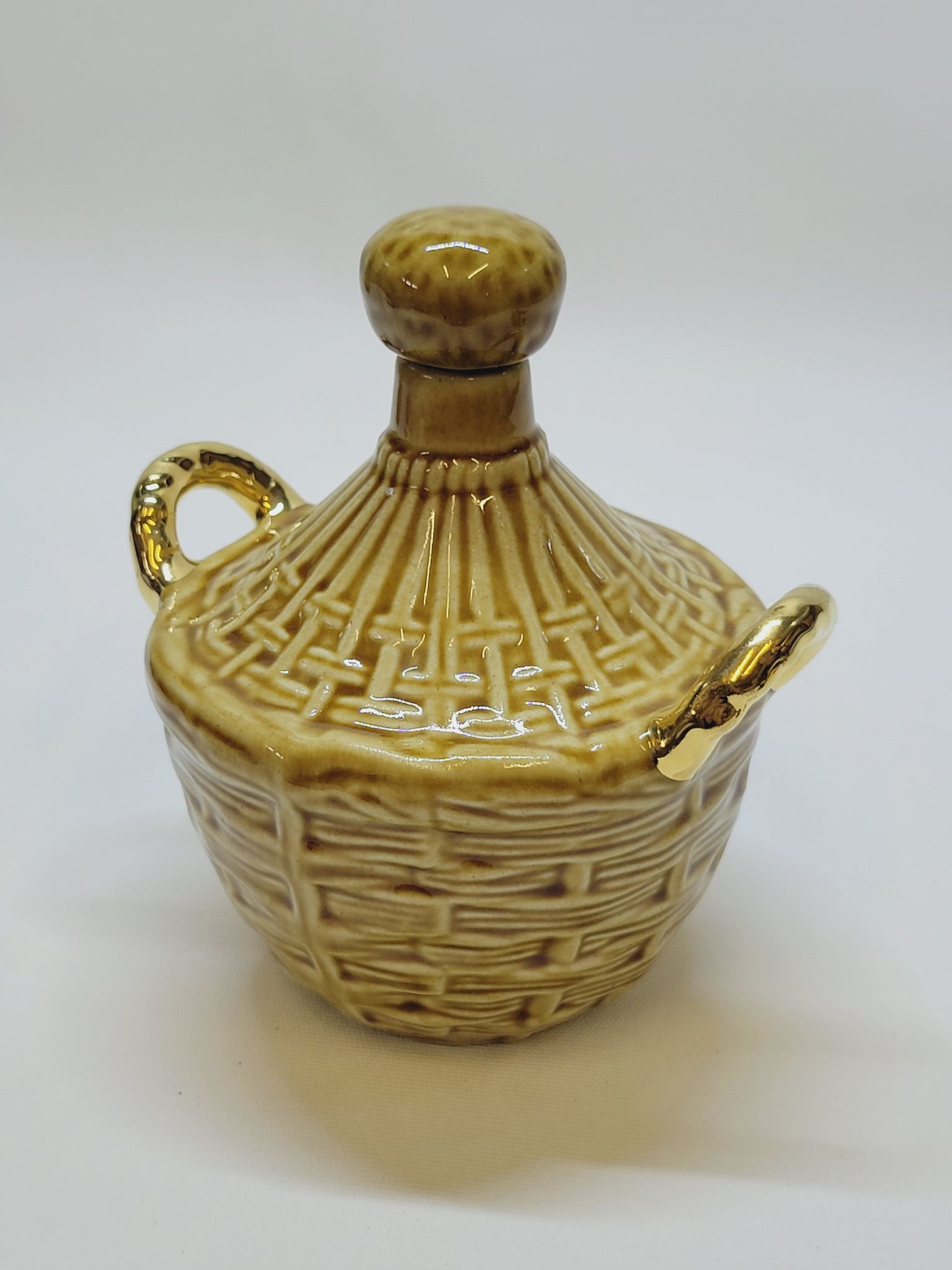Bouteille Mini Dame Jeanne En Céramique Tressée Barbotine Majolique Vintage