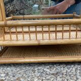 Vintage rattan wall shelf with mirror