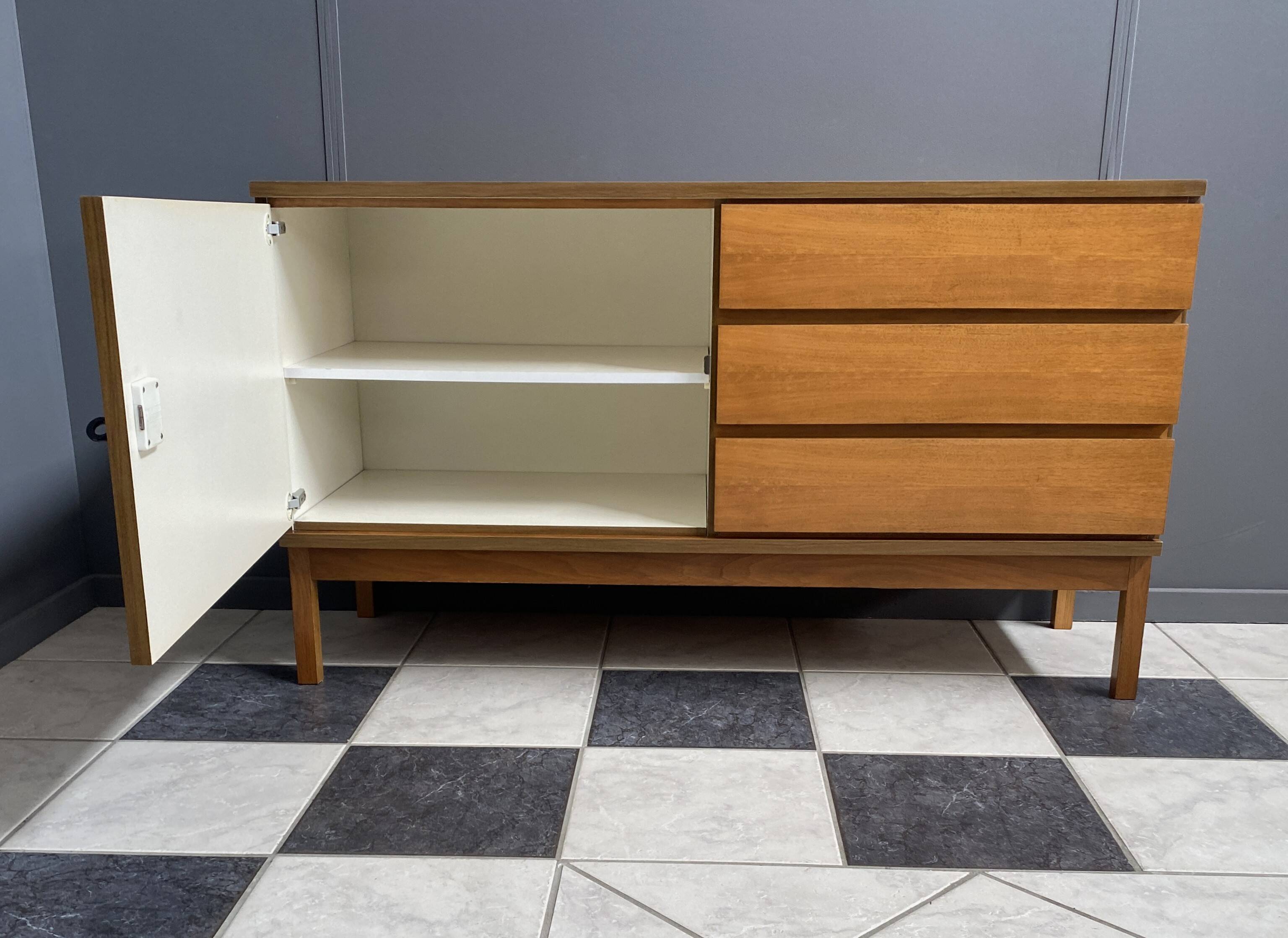 wood sideboard 3 drawers 1 door 1970s