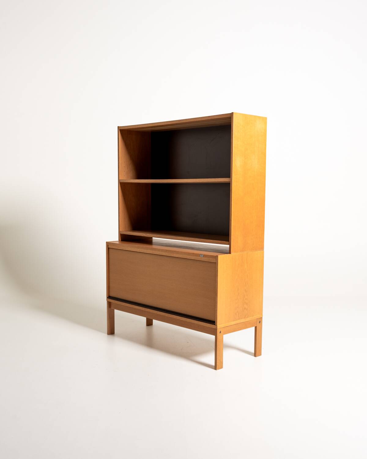 Scandinavian oak bookcase with tambour door, 1960s