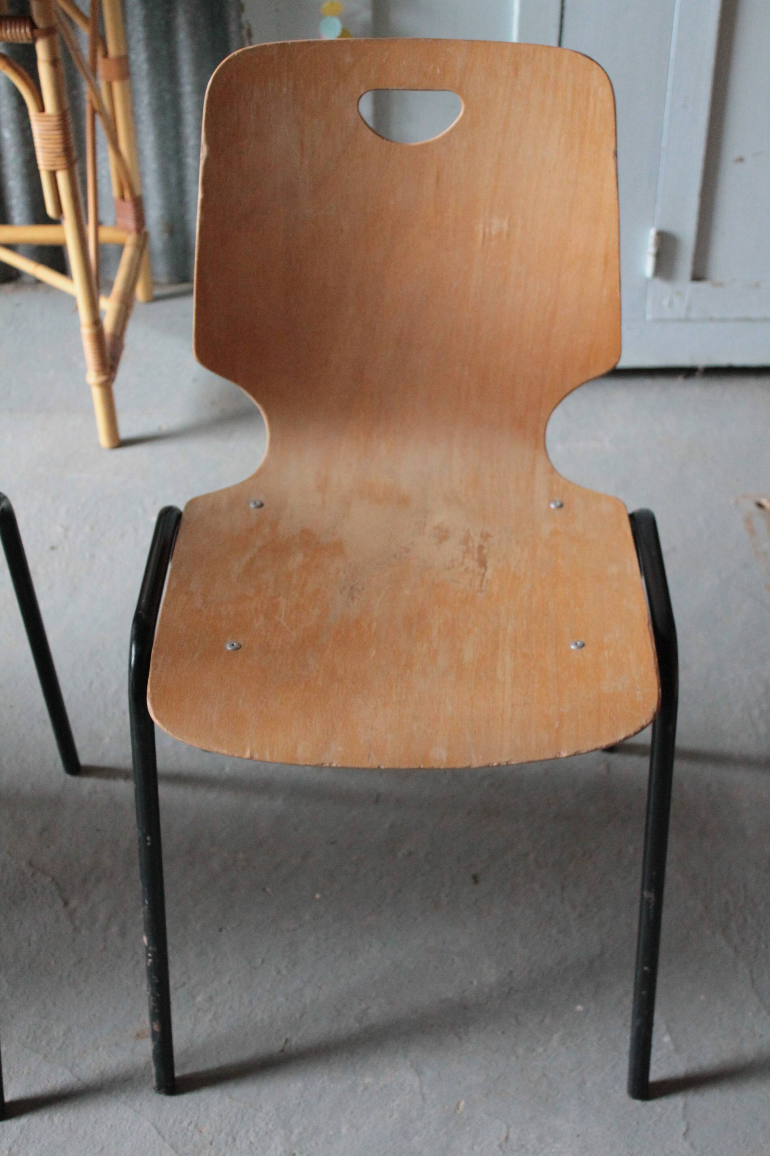 4 vintage school chairs, wood and metal