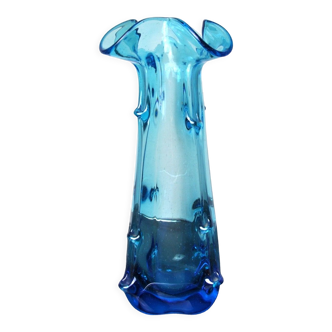 Vase seguso bleu en verre de murano, italie, 1970