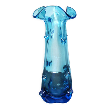 Vase seguso bleu en verre de murano, italie, 1970